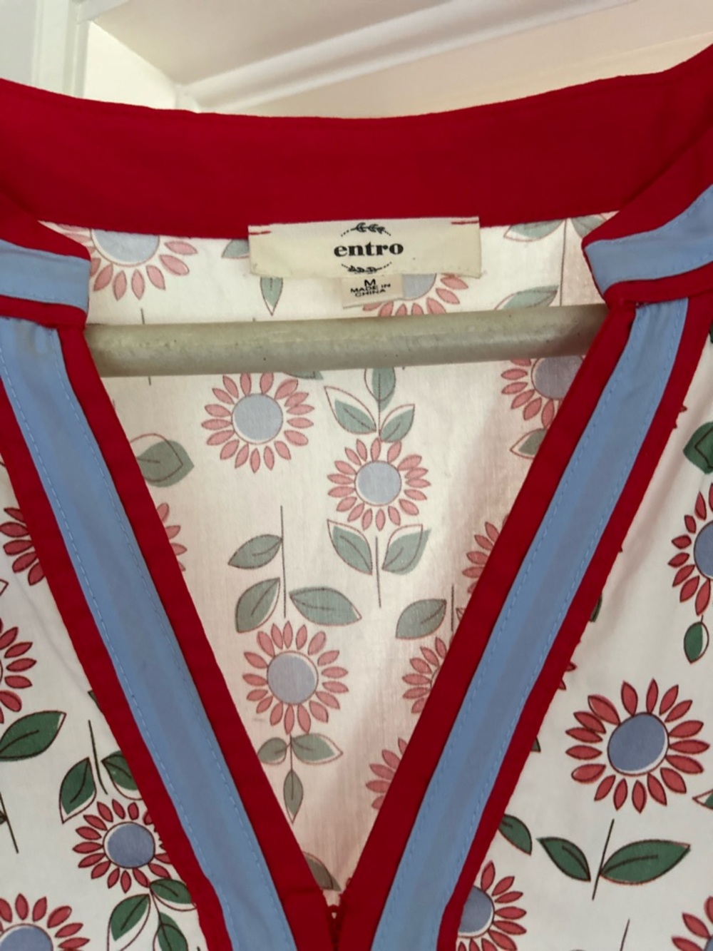 entro Floral V-Neck Dress in Red, Light Blue and White